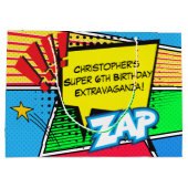 Comic Book Superhero Verjaardagsfeestje op maat Large Cadeautasje (Achterkant)