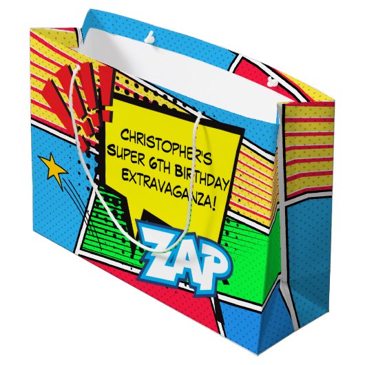 Comic Book Superhero Verjaardagsfeestje op maat Large Cadeautasje (Achterkant Gekanteld)