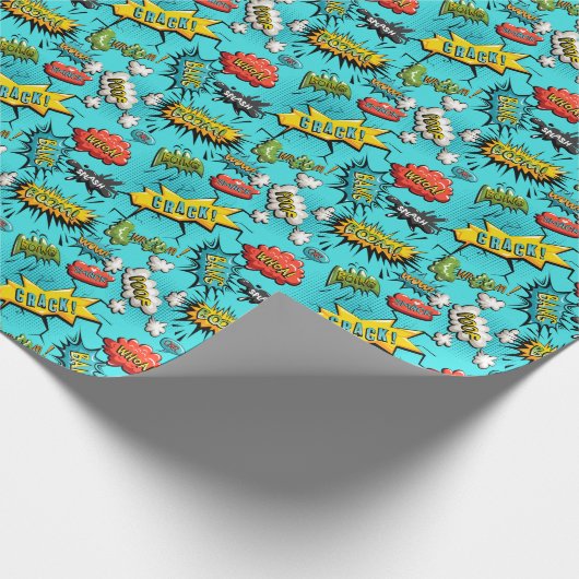 Comic Book Theme Blauwgroen Wrapping Paper Cadeaupapier (Hoek)