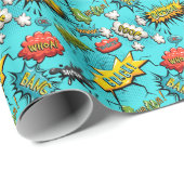 Comic Book Theme Blauwgroen Wrapping Paper Cadeaupapier (Rol Hoek)