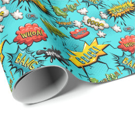 Comic Book Theme Blauwgroen Wrapping Paper Cadeaupapier