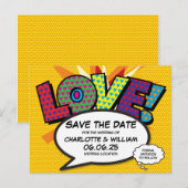 Comic Book Theme Weddenschap Save the Date Aankondigingskaart (Voorkant / Achterkant)