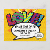 Comic Book Theme Weddenschap Save the Date Aankondigingskaart (Voorkant)