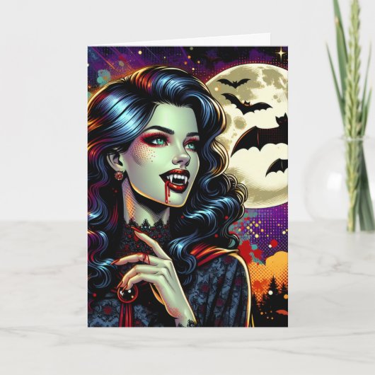 Comic Book Vampire Halloween en kleurplaat Kaart (Voorkant)