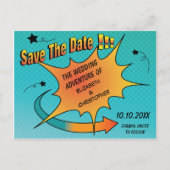 Comic Book Wedding Sla de datum op Aankondigingskaart (Voorkant)