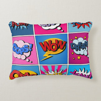 Comic Bubbles set. Expressies Bom, Cool, Pow, Oop Accent Kussen