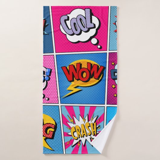 Comic Bubbles set. Expressies Bom, Cool, Pow, Oop Badhanddoek (Badhanddoek)