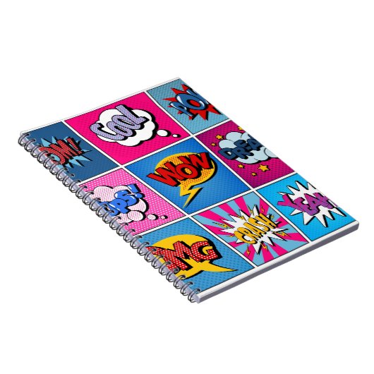 Comic Bubbles set. Expressies Bom, Cool, Pow, Oop Notitieboek (Rechterzijde)