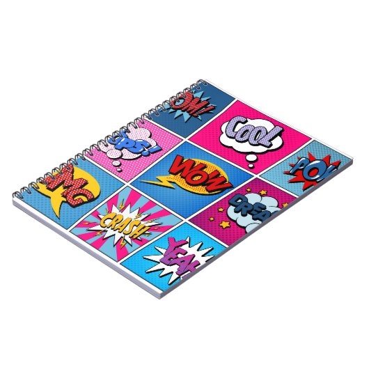 Comic Bubbles set. Expressies Bom, Cool, Pow, Oop Notitieboek (Linkerzijde)