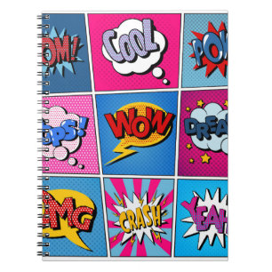 Comic Bubbles set. Expressies Bom, Cool, Pow, Oop Notitieboek