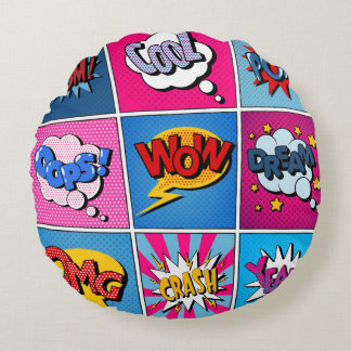 Comic Bubbles Set. Expressions Bom, Cool, Pow, Oop Rond Kussen