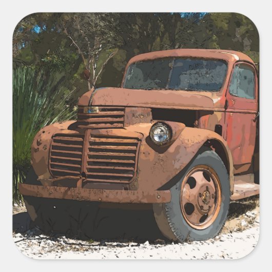 Comic Cartoon Rusty oude truck outback Australië Vierkante Sticker (Voorkant)