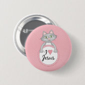 Comic Cat I Love Jesus Button (Voorkant /achterkant)