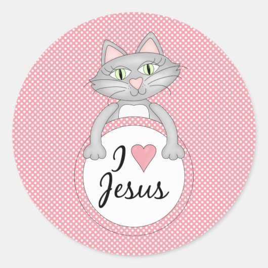 Comic Cat Ik hou van Jesus Stickers Seals (Voorkant)