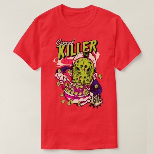 Comic Cereal Killer Graandoos Grappige Horror T-shirt (Design voorkant)
