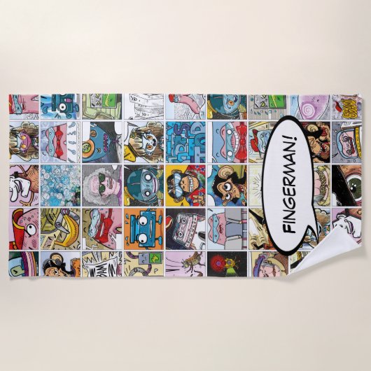 Comic Characters Grid Pattern Speech Balloon Naam Strandlaken (Voorkant)