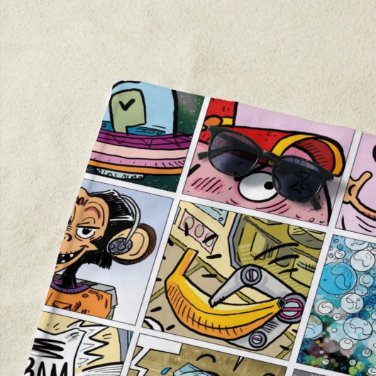 Comic Characters Grid Pattern Speech Balloon Naam Strandlaken (In situ)