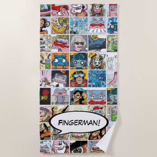 Comic Characters Grid Pattern Speech Balloon Naam Strandlaken (Voorkant)