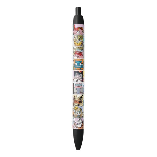 Comic Cool Characters Grid Colorful Pattern Zwarte Inkt Pen (Voorkant Verticaal)