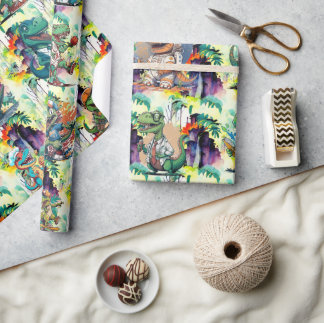 Comic Dinosaur Birthday Party Comic Trex Cadeaupapier