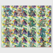 Comic Dinosaur Birthday Party Comic Trex Cadeaupapier (Vlak)