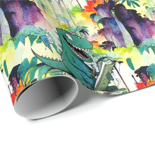 Comic Dinosaur Birthday Party Comic Trex Cadeaupapier (Rol Hoek)