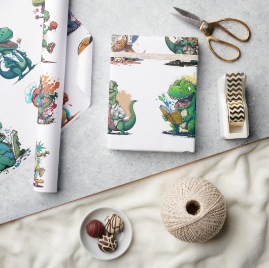 Comic Dinosaur Birthday Party Comic Trex Wrapping Cadeaupapier (Crafts)