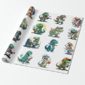 Comic Dinosaur Birthday Party Comic Trex Wrapping Cadeaupapier (Uitgerold)