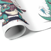 Comic Dinosaur Birthday Party Comic Trex Wrapping Cadeaupapier (Rol Hoek)