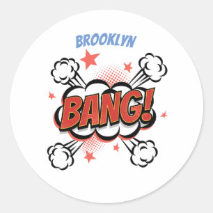Comic explosion callout typografie kunst ronde sticker