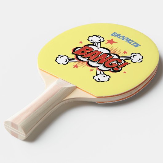 Comic explosion callout typografie kunst tafeltennisbatje (Voorkant Gekanteld)