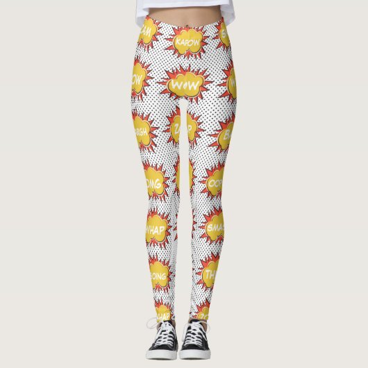 Comic Explosive Text Bubbles Patroon Leggings (Voorkant)