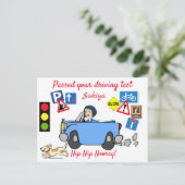 Comic geslaagd voor uw rijtest gepersonaliseerde P Briefkaart (Staand voorkant)