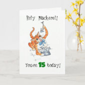 Comic Ginger Cat Holy Makreel, Kaart voor de 15e v (Gele Bloem)