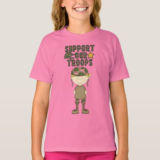 Comic Girl Camo Militaire Soldaat Youth T-Shirt (Voorkant)