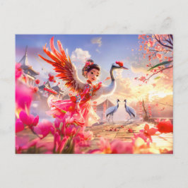 Comic Girl Dancing with Crane beroemd gemaakt door Feestdagenkaart