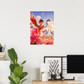 Comic Girl Dancing with Crane beroemd gemaakt door Poster (Thuiskantoor)