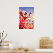 Comic Girl Dancing with Crane beroemd gemaakt door Poster (Keuken)