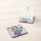 Comic Girl Lavendel Roos Plastic Onderzetter Set (Rechterzijde)