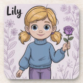 Comic Girl Lavendel Roos Plastic Onderzetter Set (Voorkant)