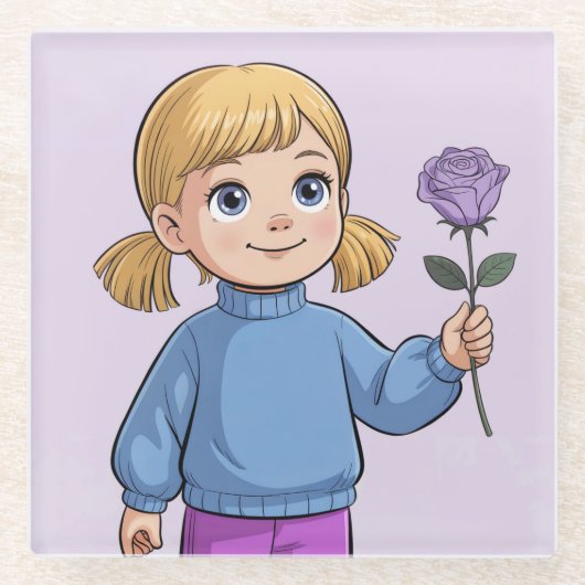 Comic Girl Lavender Roos Glass Onderzetter (Voorkant)