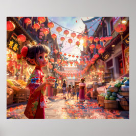 Comic Girl met Porcelain Bowl van Aardbeien bij Poster