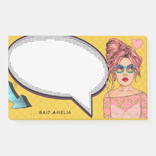 Comic Girl Pop Art Speech Bubble Fun gepersonalise Post-it® Notes (Voorkant)