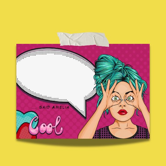 Comic Girl Pop Art Speech Bubble Roze gepersonalis Post-it® Notes