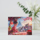 Comic Girl schrijft kalligrafie in mei Briefkaart (Staand voorkant)