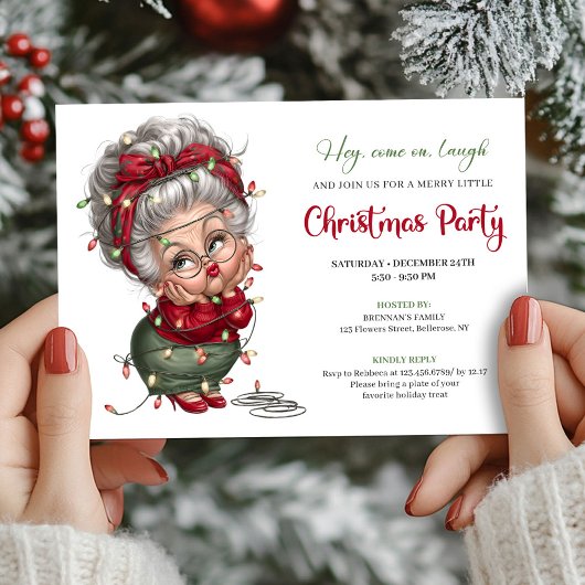 Comic Grandma Festive Christmas Celebration Invite Kaart