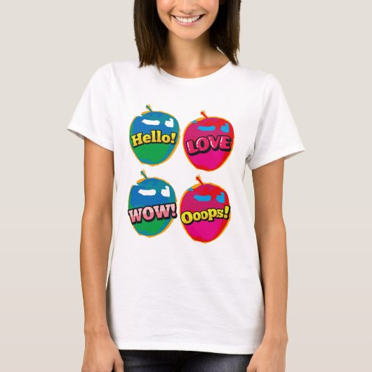 Comic Hallo Love Pink Apple Pop Art T-shirt (Voorkant)