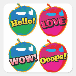 Comic Hallo Love Pink Apple Pop Art Vierkante Sticker