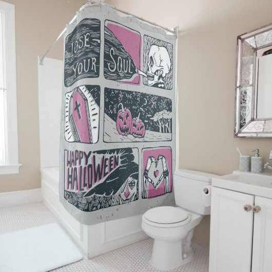 Comic Halloween: leuke illustratie Douchegordijn (In situ)