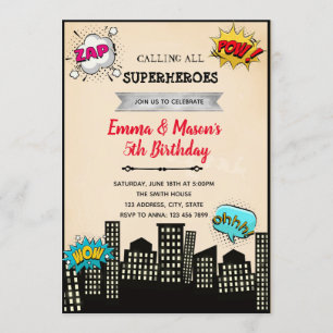 Comic held joint verjaardagsuitnodiging kaart